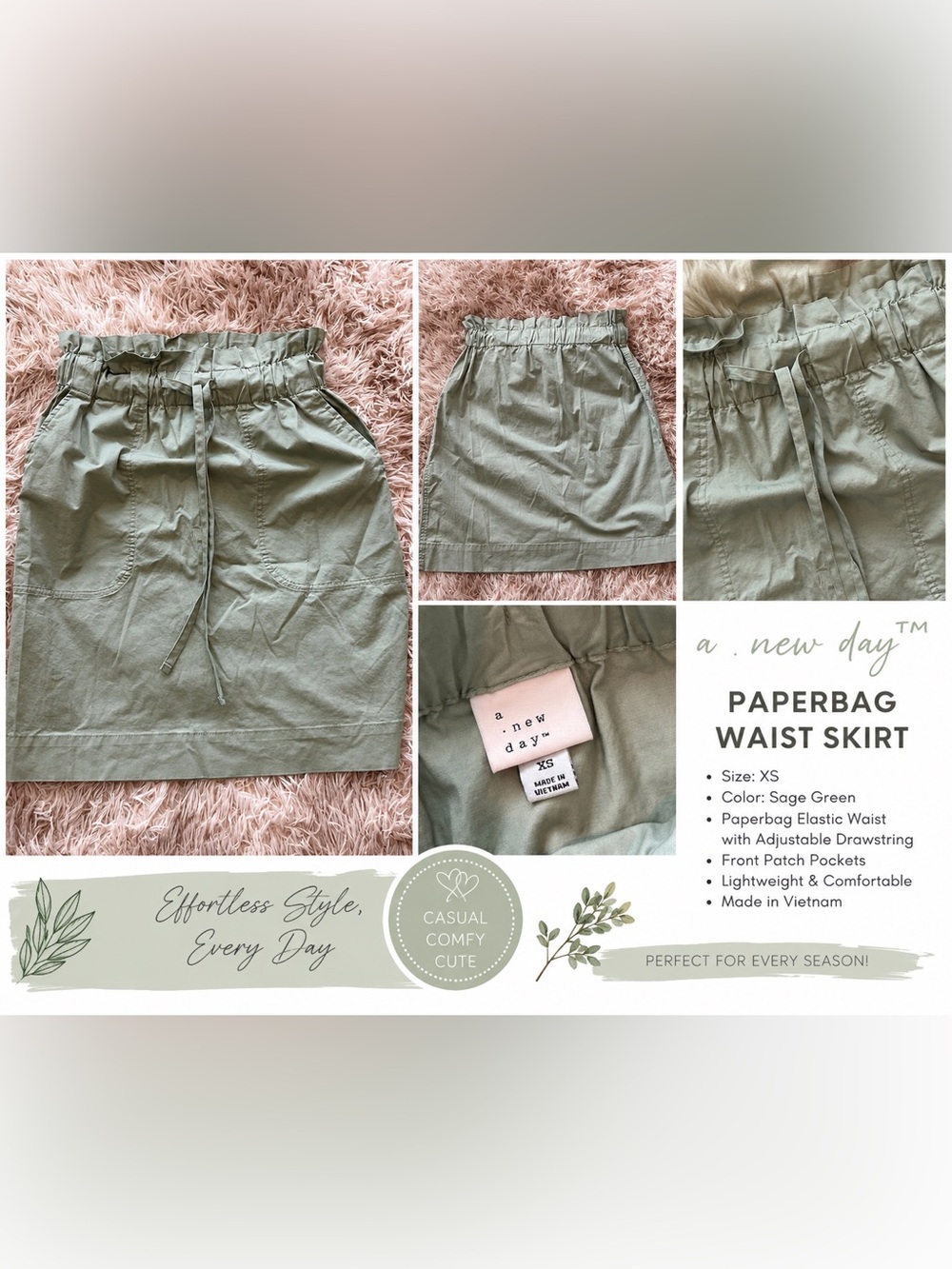 A New Day Sage Green Elastic Waist Skirt. XS.